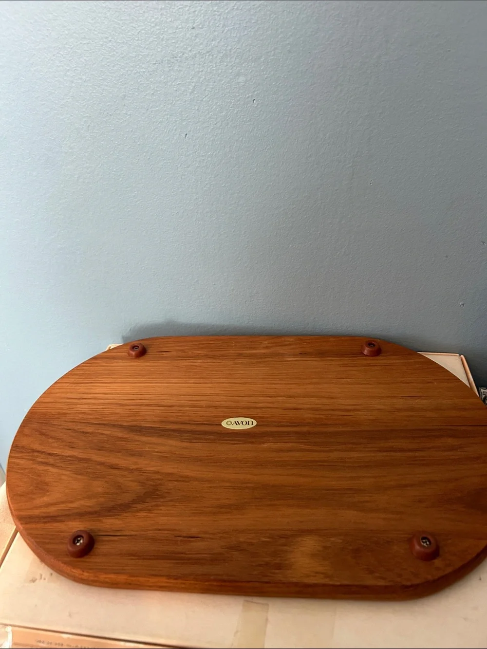 Vintage Avon Brown Wood Serving Platter with Ceramic Duck Tile EUC